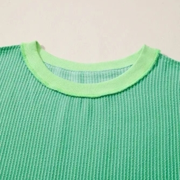 Vibrant Two Tone Green Oversized Knit Top Size XL - Picture 7 of 16